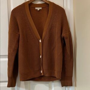 Tradlands Rust Brown Ribbed V-Neck Button Cardigan